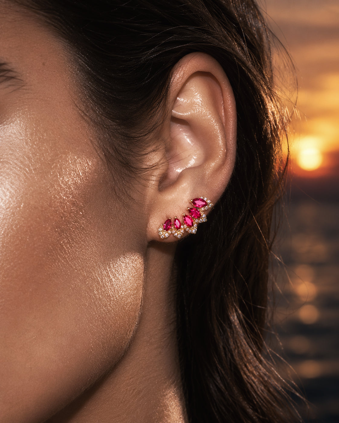 Marquise Sapphire Climber Earrings