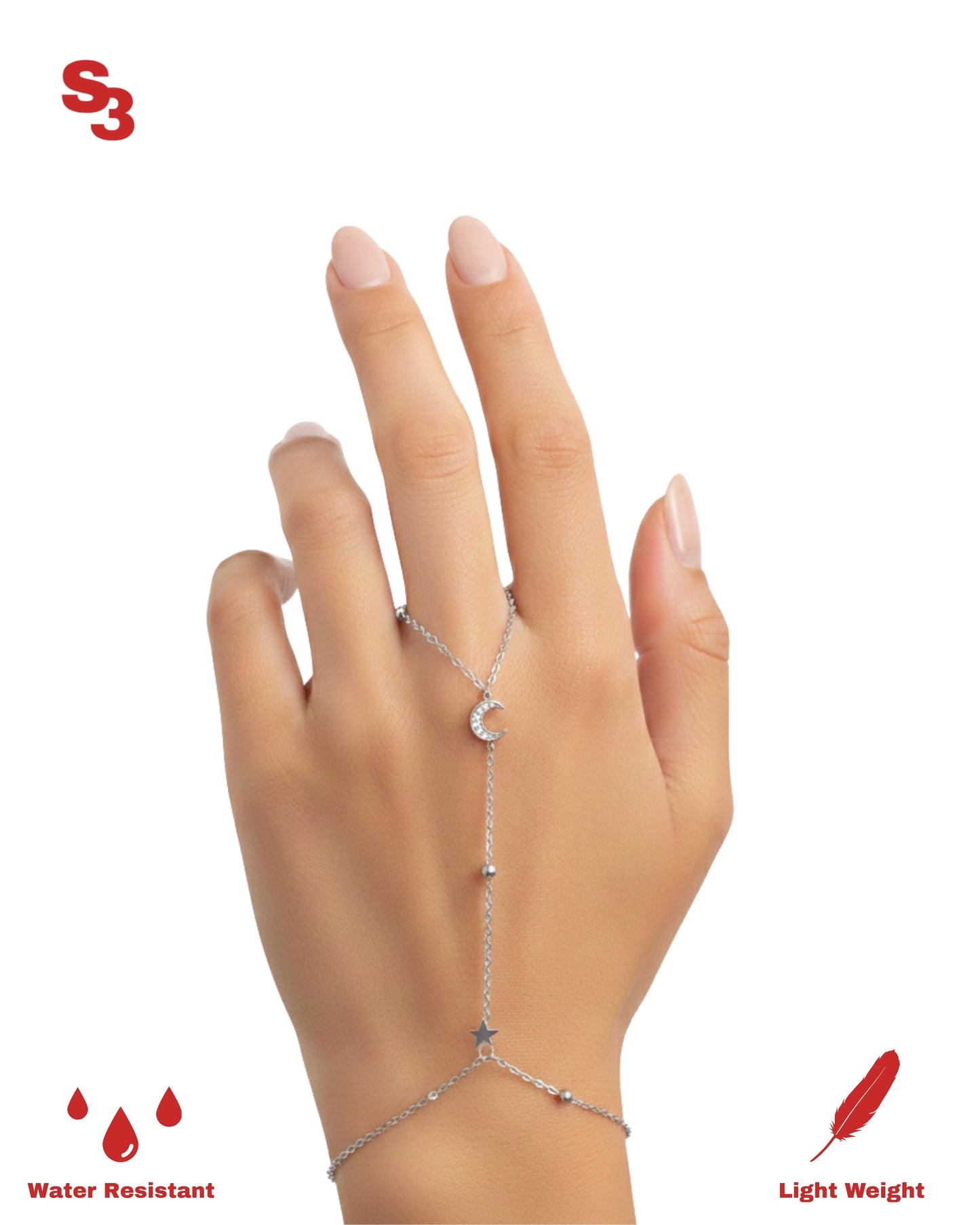 MOON STAR HAND CHAIN - SILVER