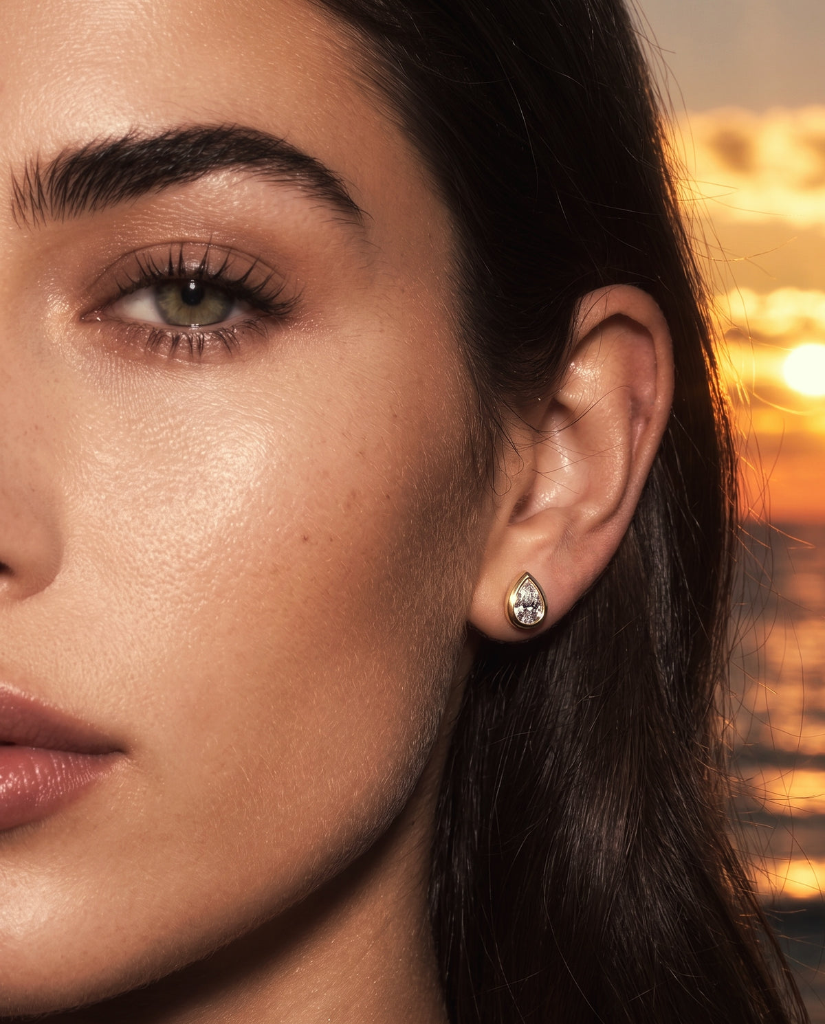 Pear Bezel Studs